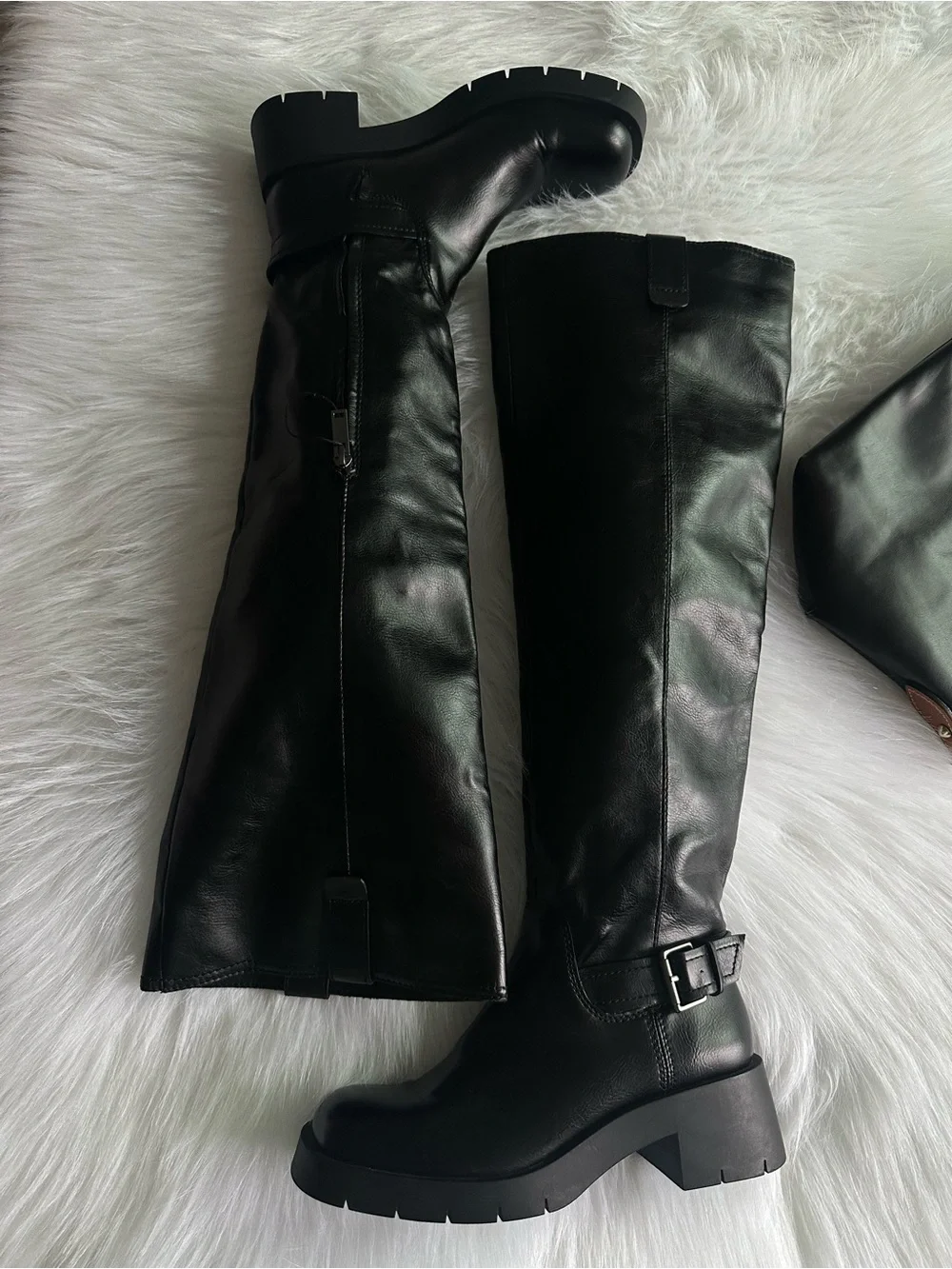 Zara Black Over-the-Knee Leather Boots